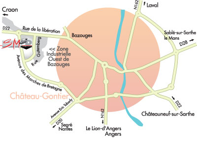 plan de situation de la société SM3D à Château-Gontier